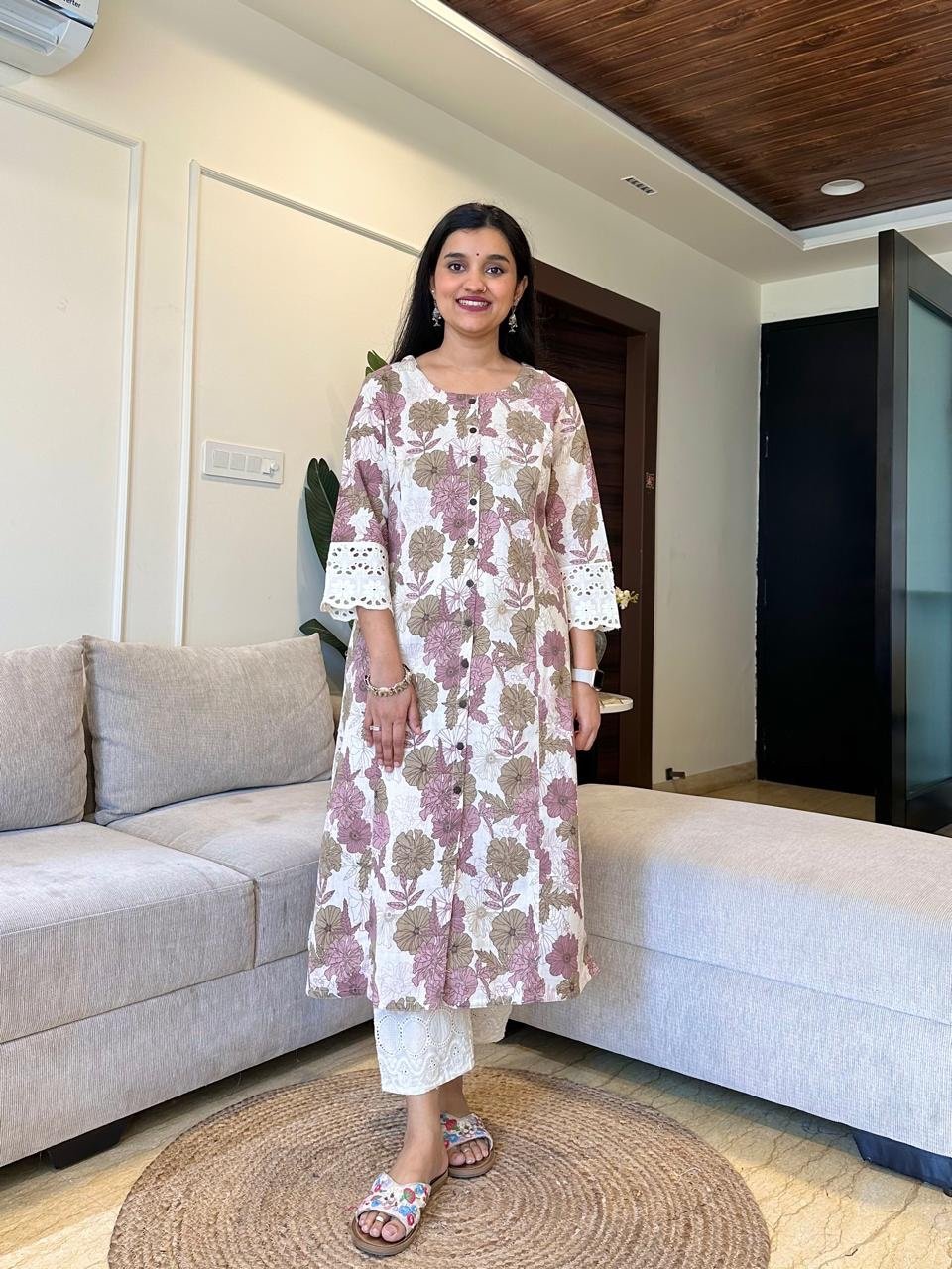 Fancy A-line Kurta- Pastel Phool