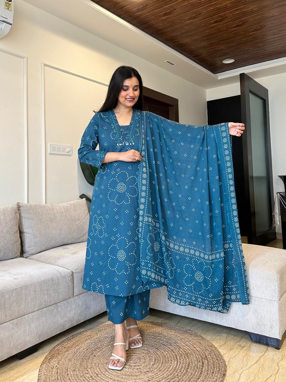 Gulshan A-line Palazzo Set- Teal
