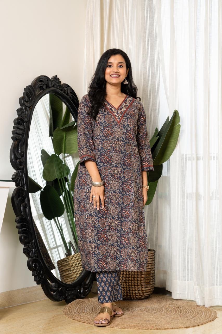 Zeenat Ajrakh Cotton Suit- Blue