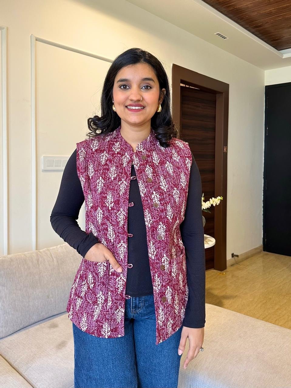 Reversible Quilted Sleeveless Jacket- Brick Violet