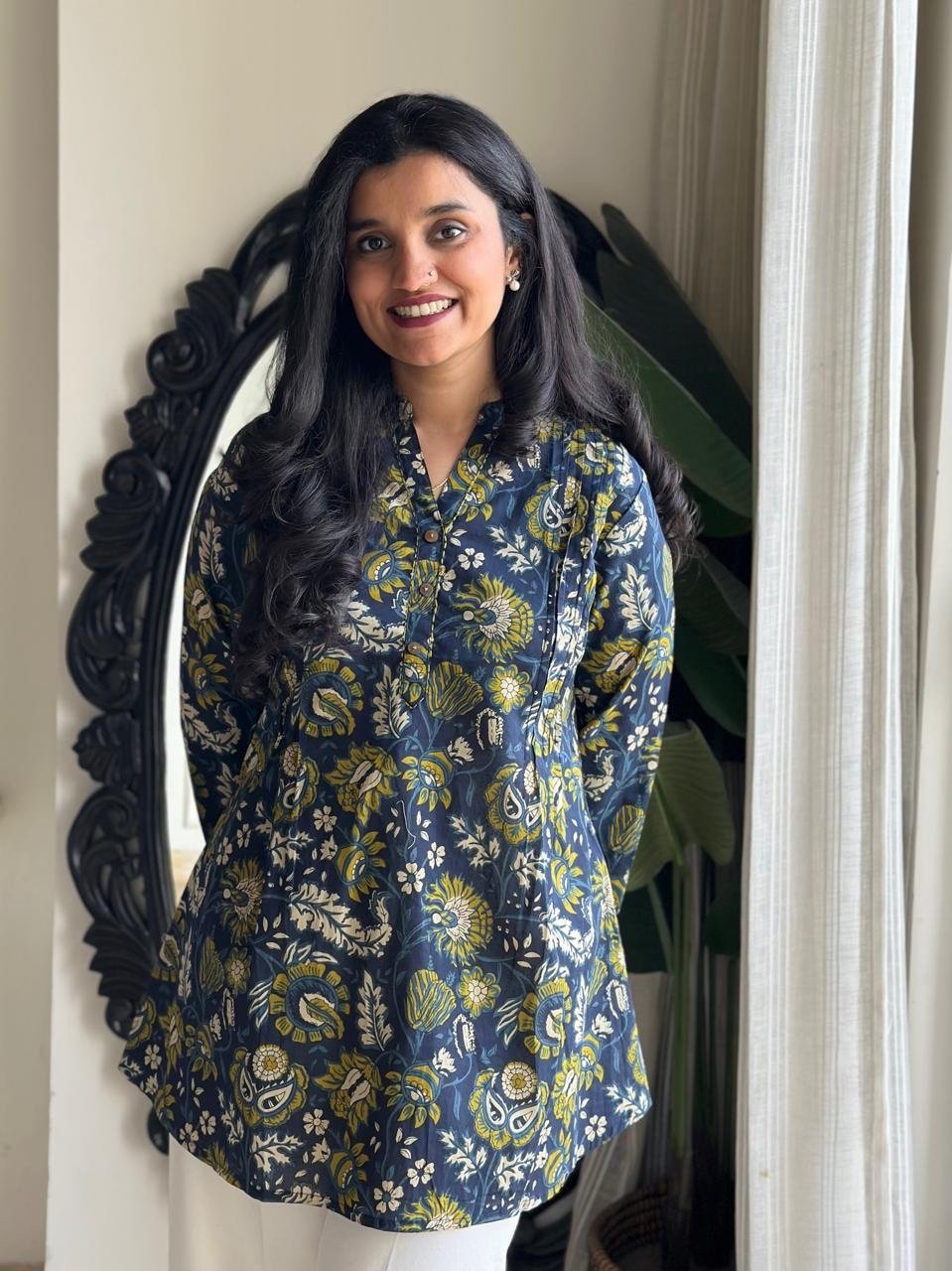 Evana Pintuck Cotton Top- Florals