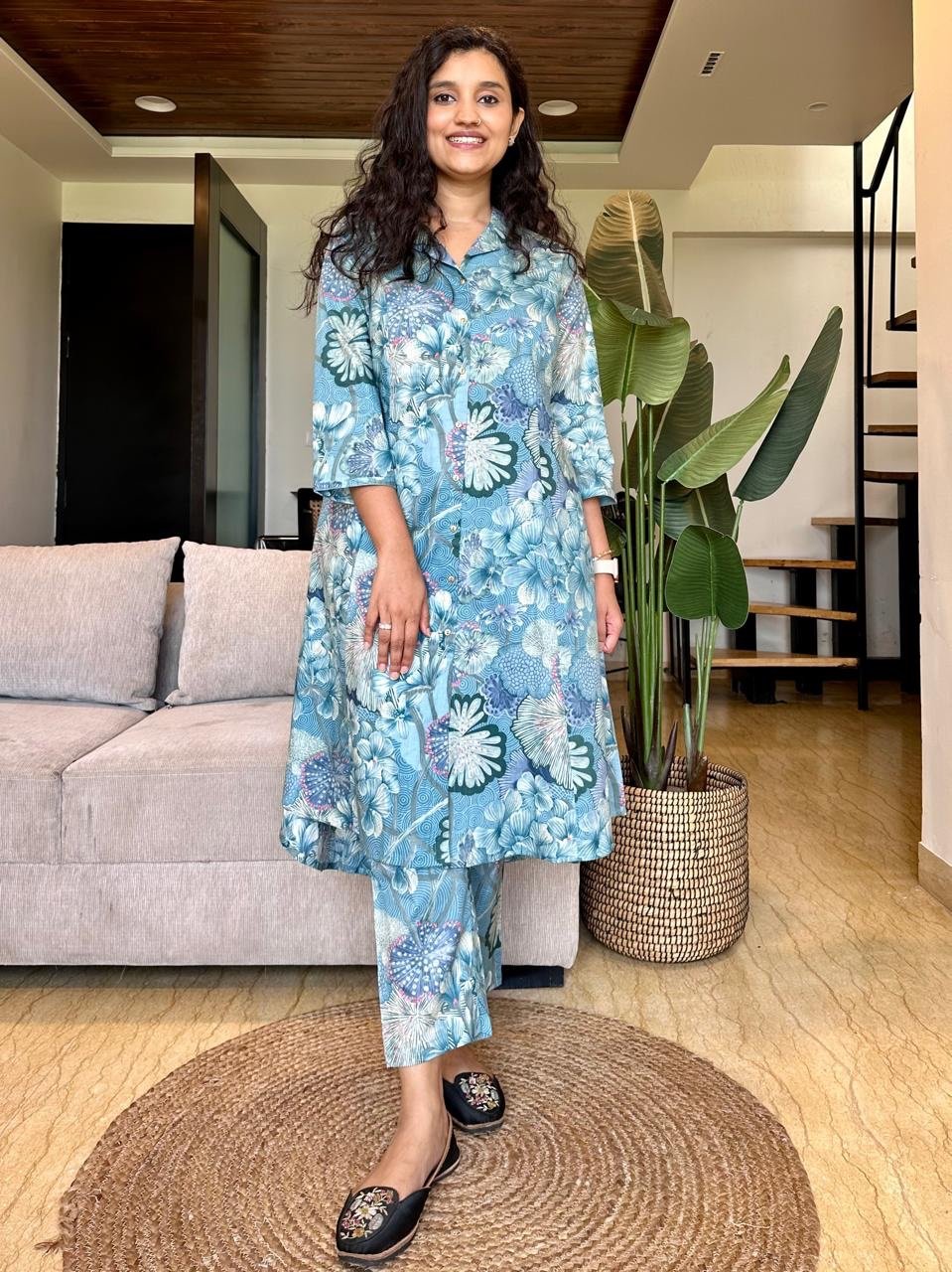Ayna Coord Set- Blue Florals