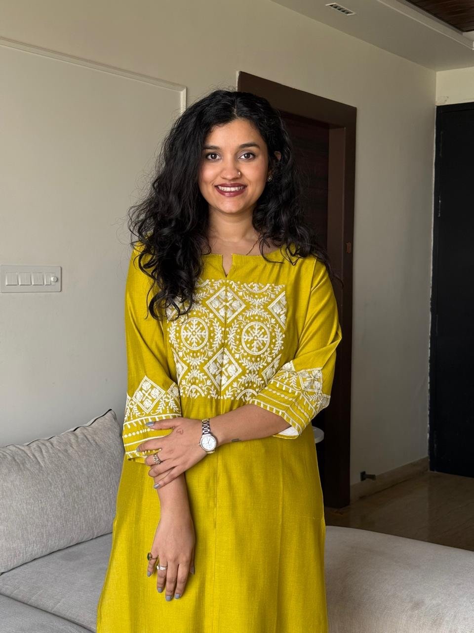 Neer Embroidered Straight Set- Yellow