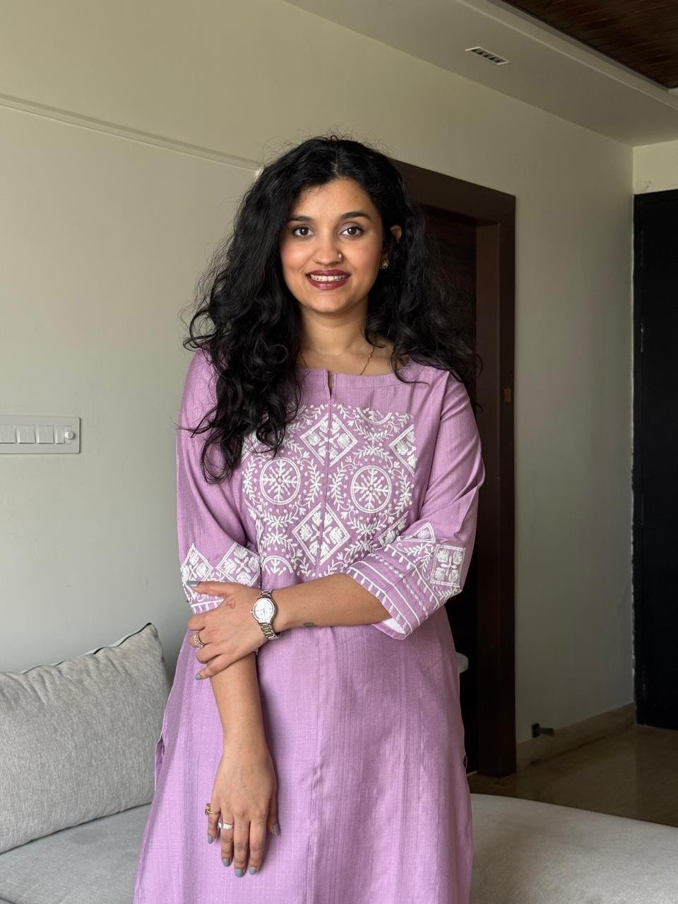 Neer Embroidered Straight Set- Light Purple