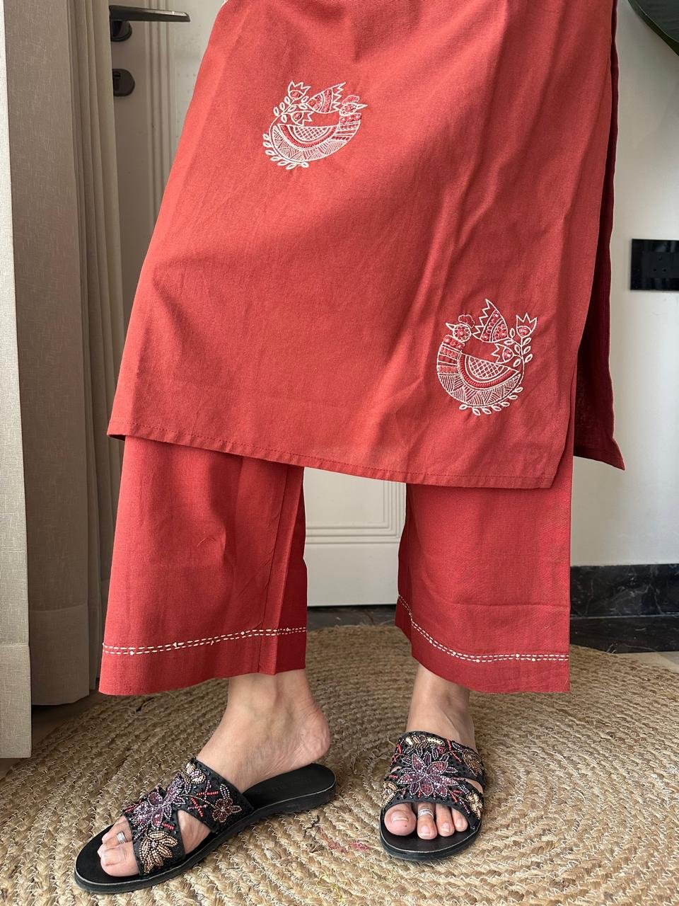 Raisha Embroidered Pant Set- Brick