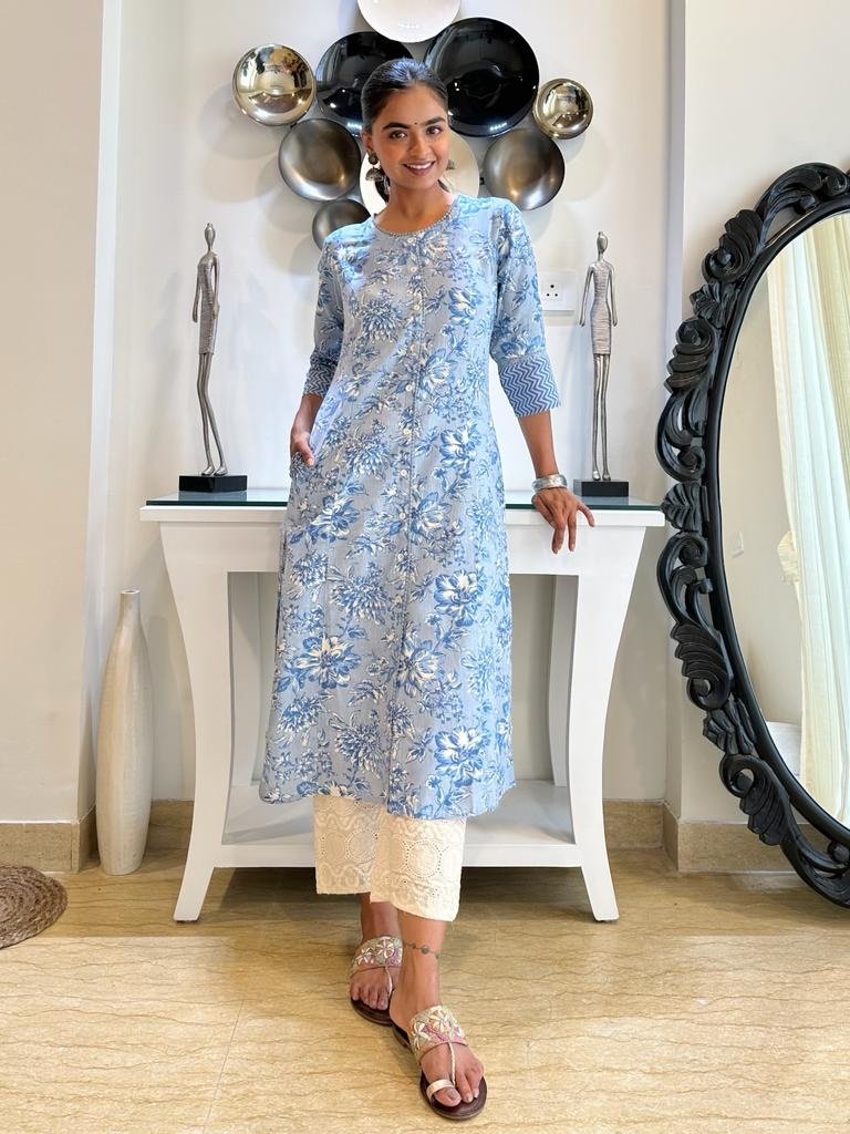 Pastel Blue Fancy A-line Kurta