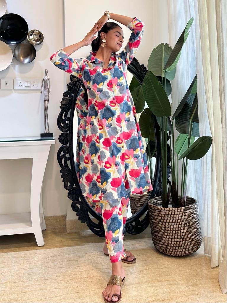Navy Pink Big Floral Coord Set