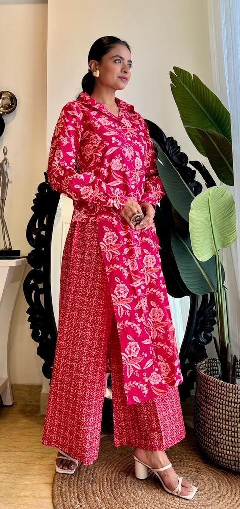 Pink Floral Side Cut Coord Set