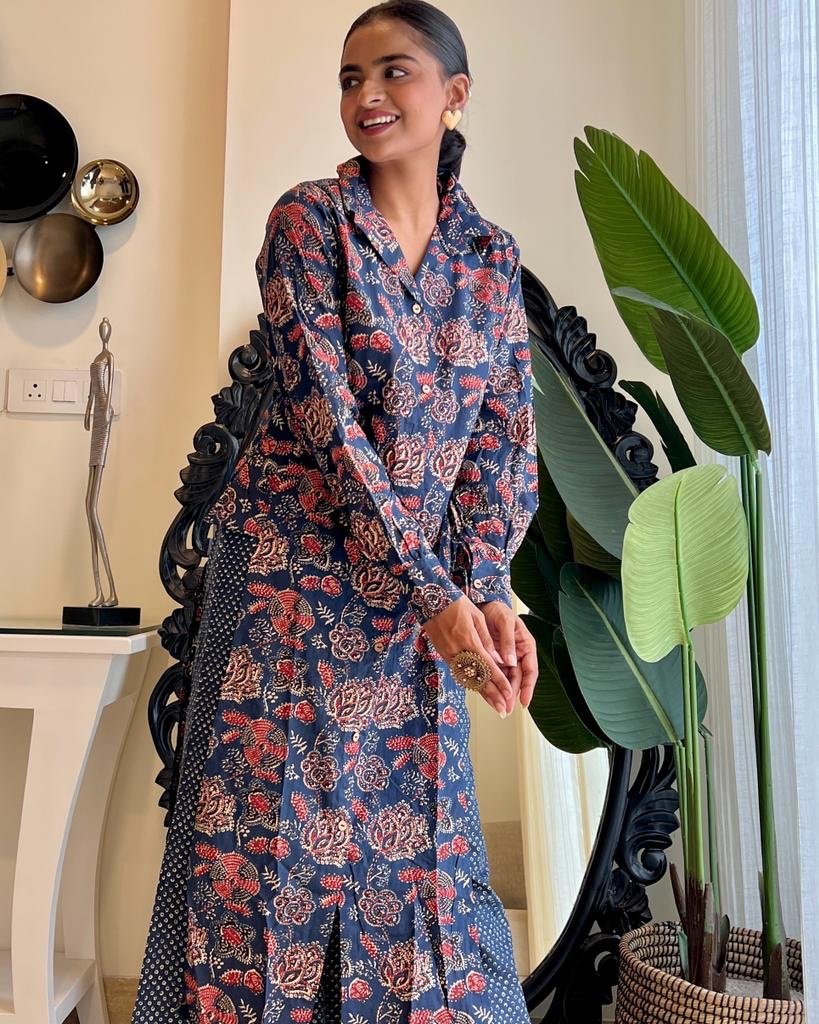 Indigo Floral Side Cut Coord Set