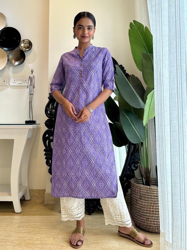 Weekend Cotton Kurta-Purple Bandhej