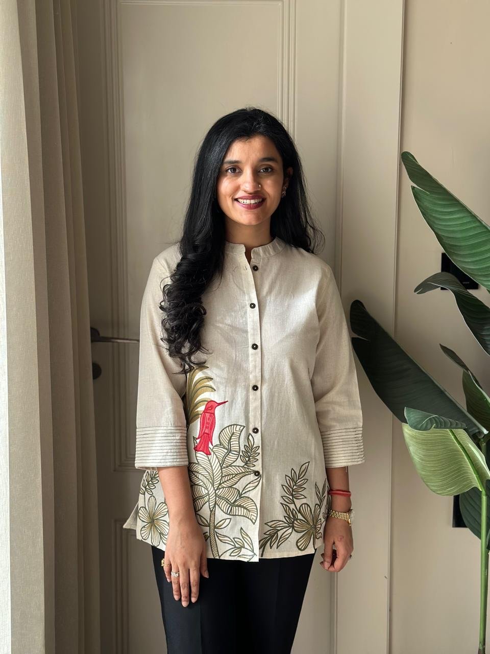 Roshana Embroidered Short Top- Bird