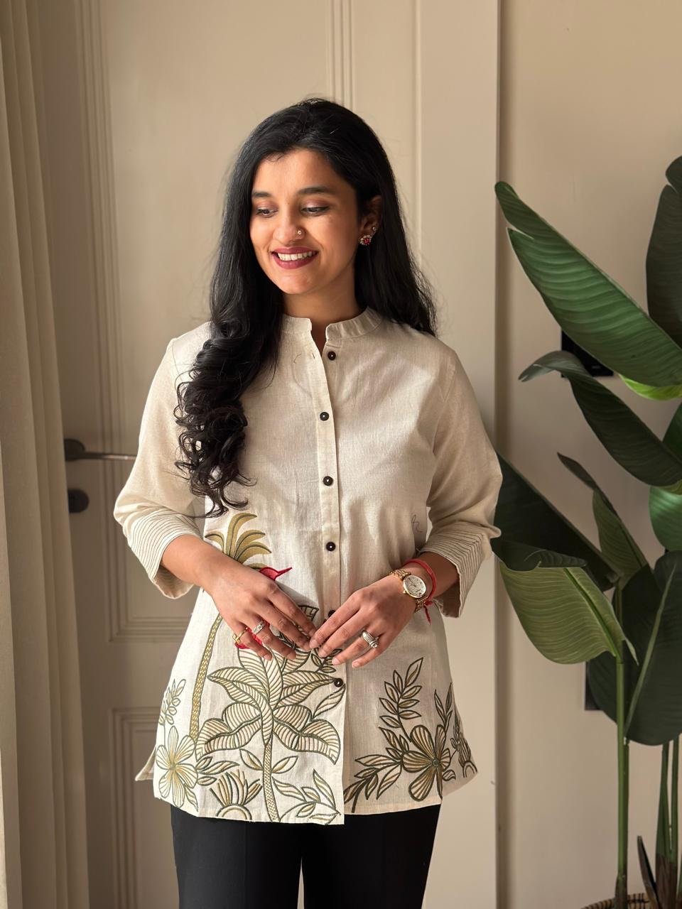 Roshana Embroidered Short Top- Bird
