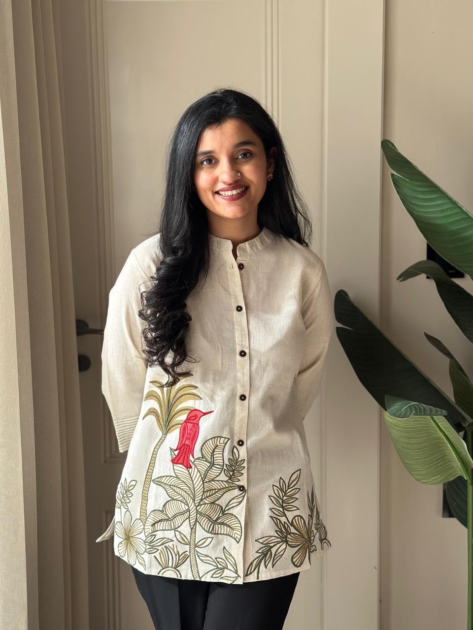 Roshana Embroidered Short Top- Bird