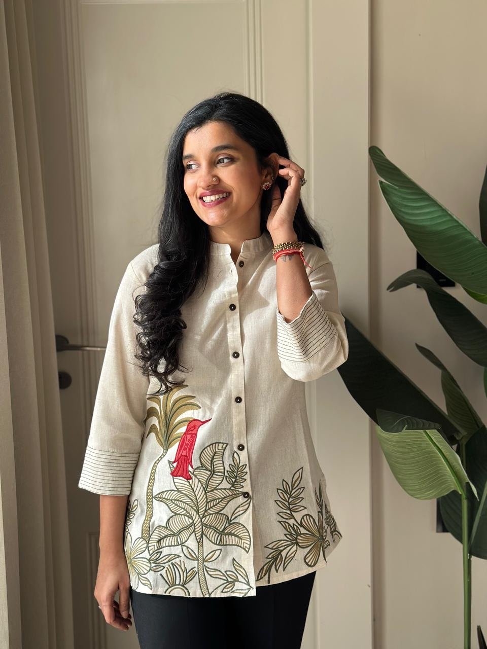 Roshana Embroidered Short Top- Bird