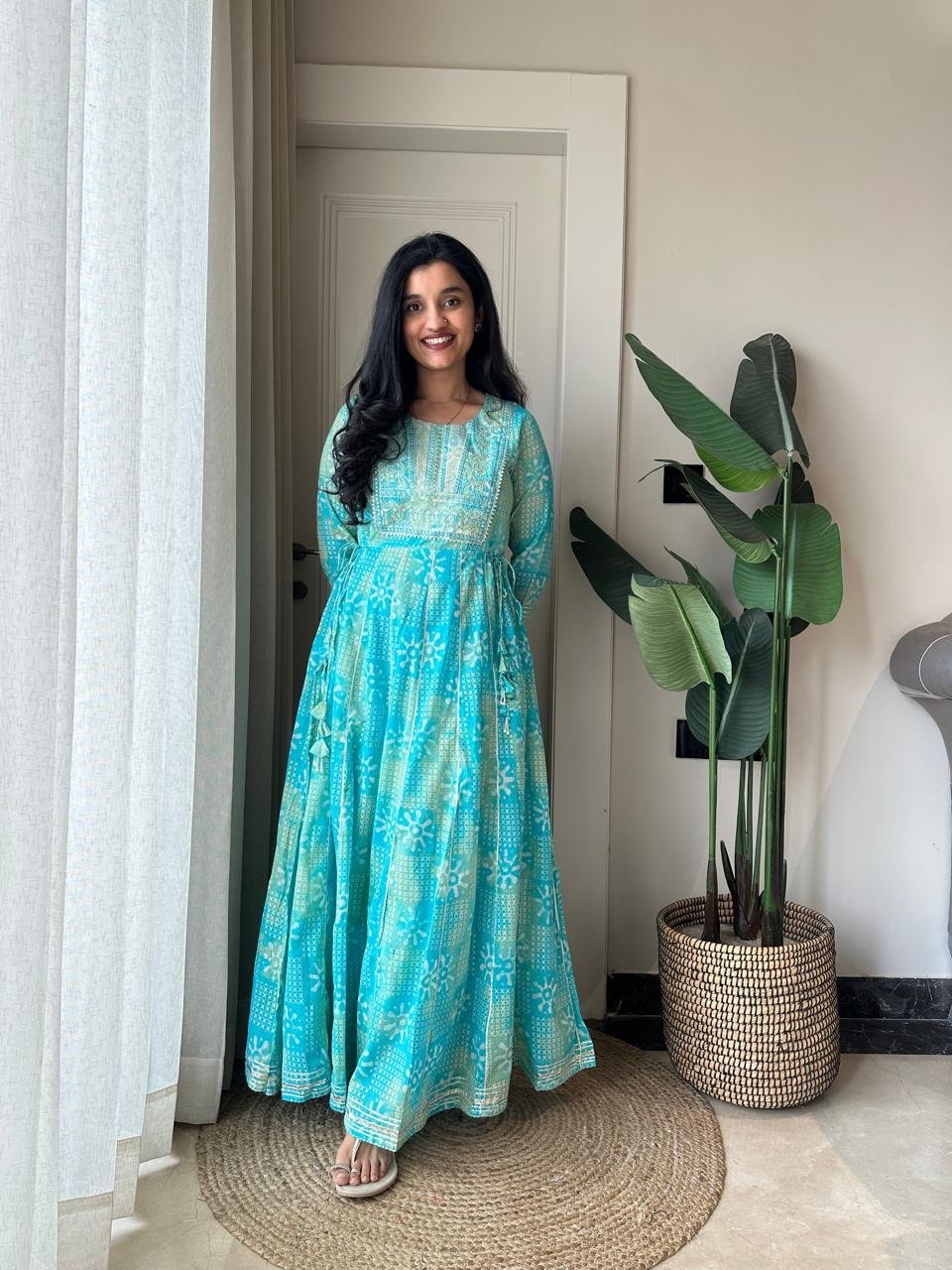 Soniya Kota Doria Dress- Blue