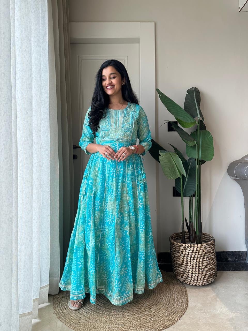Soniya Kota Doria Dress- Blue