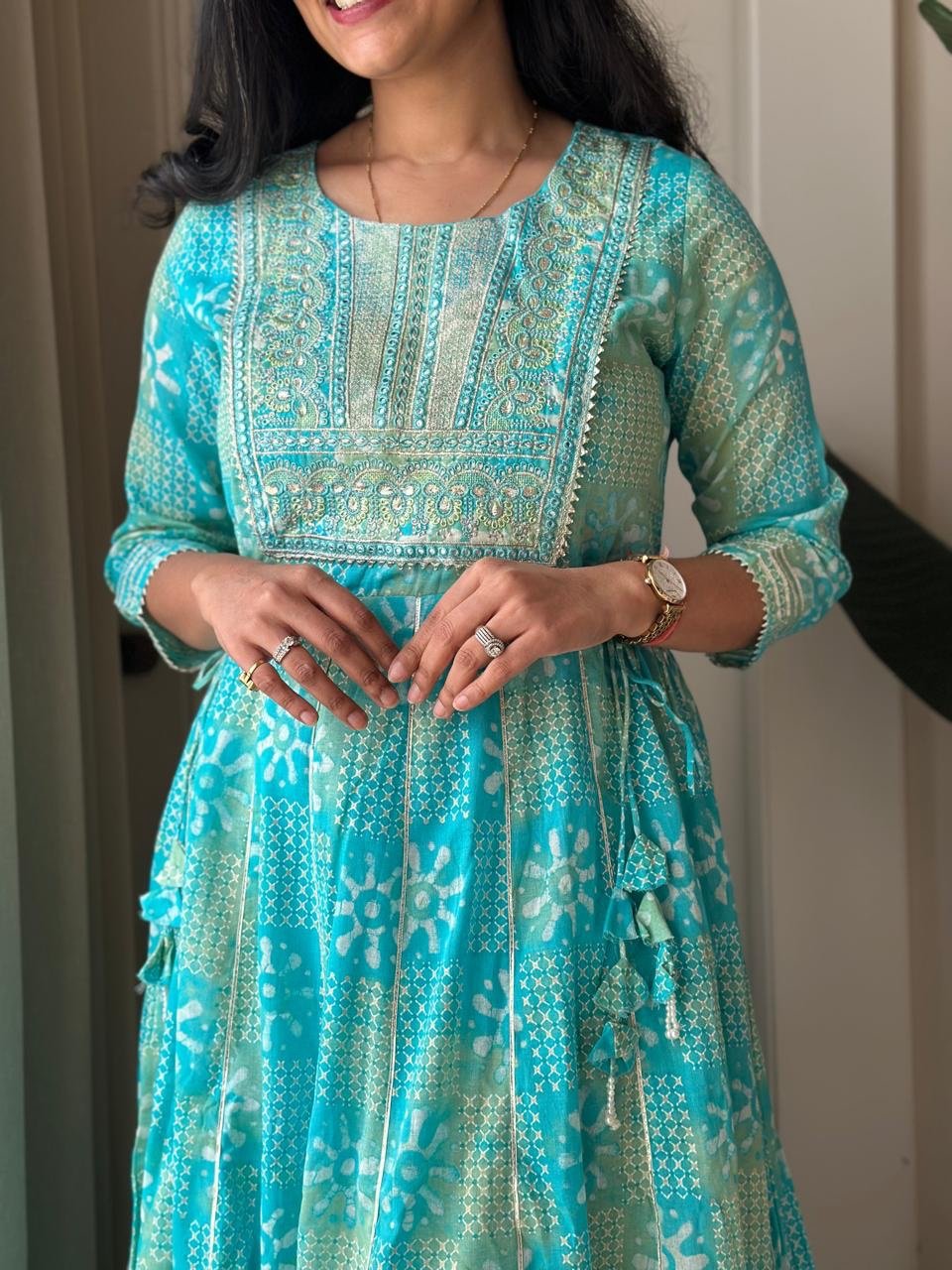 Soniya Kota Doria Dress- Blue