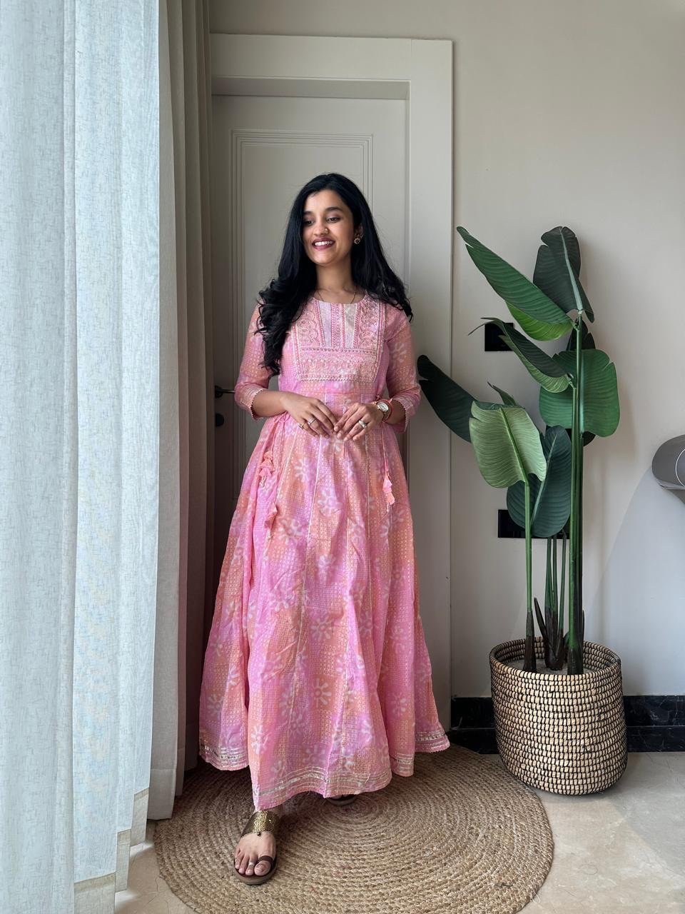 Soniya Kota Doria Dress- Pink