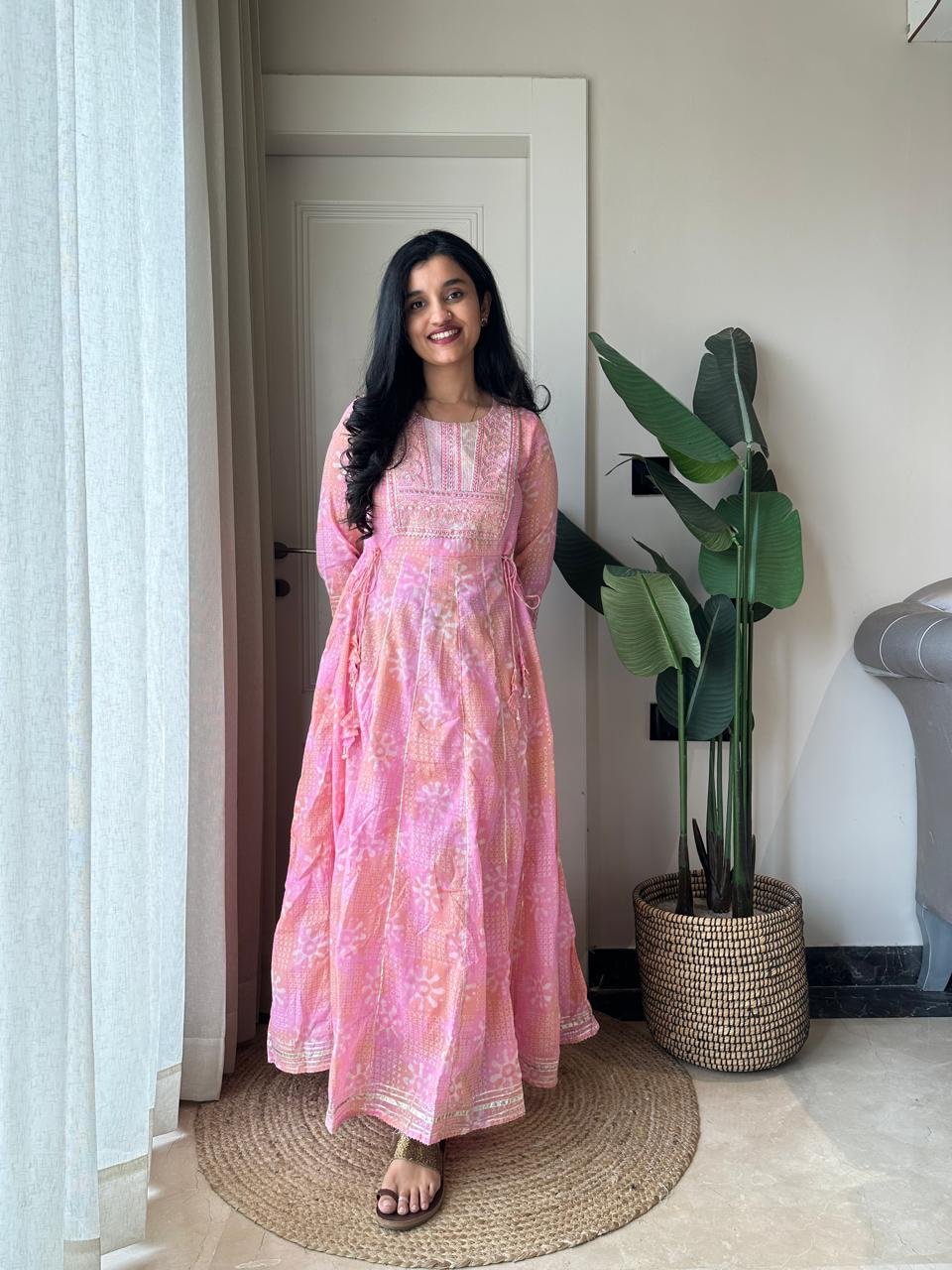 Soniya Kota Doria Dress- Pink