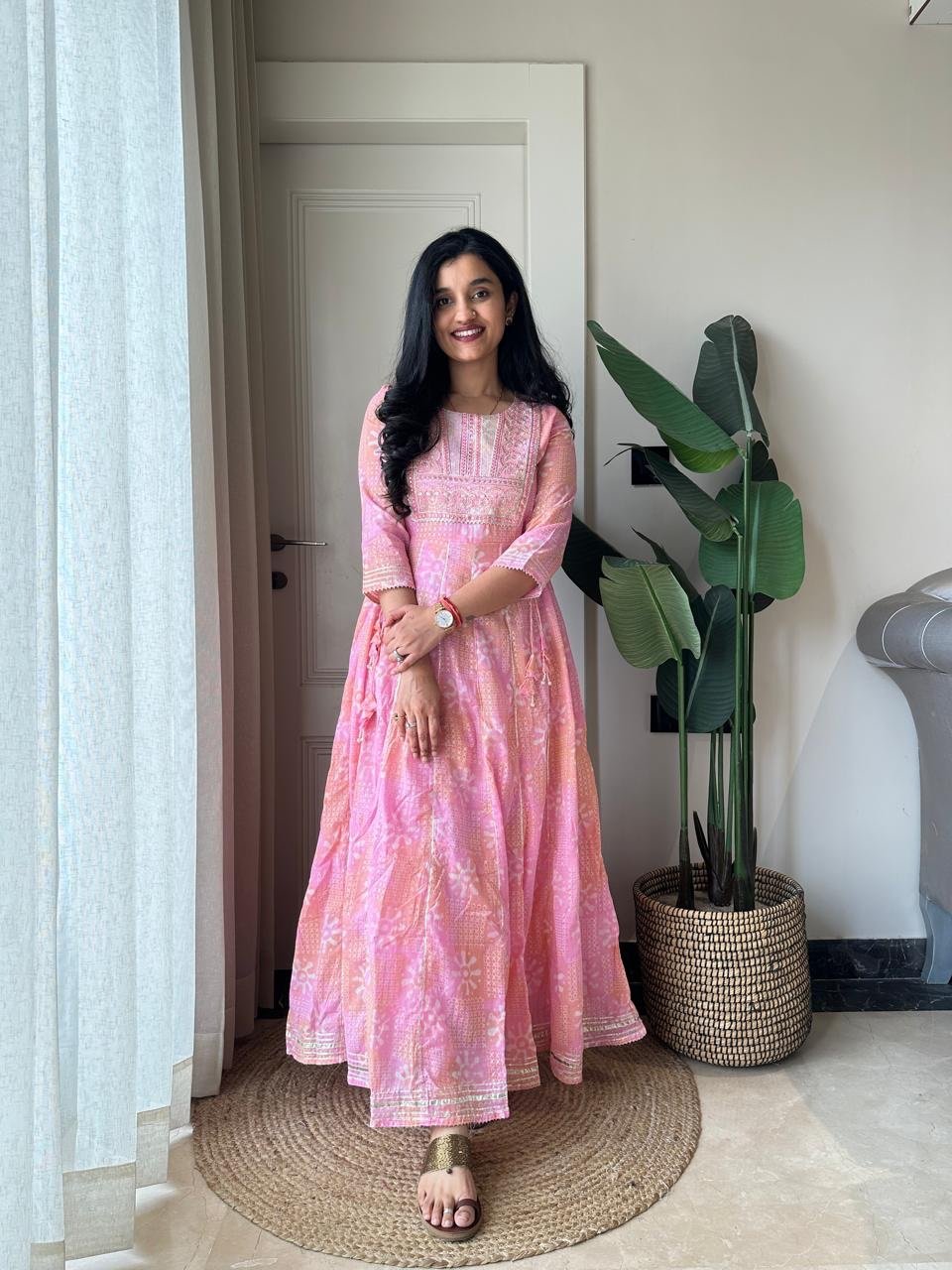 Soniya Kota Doria Dress- Pink