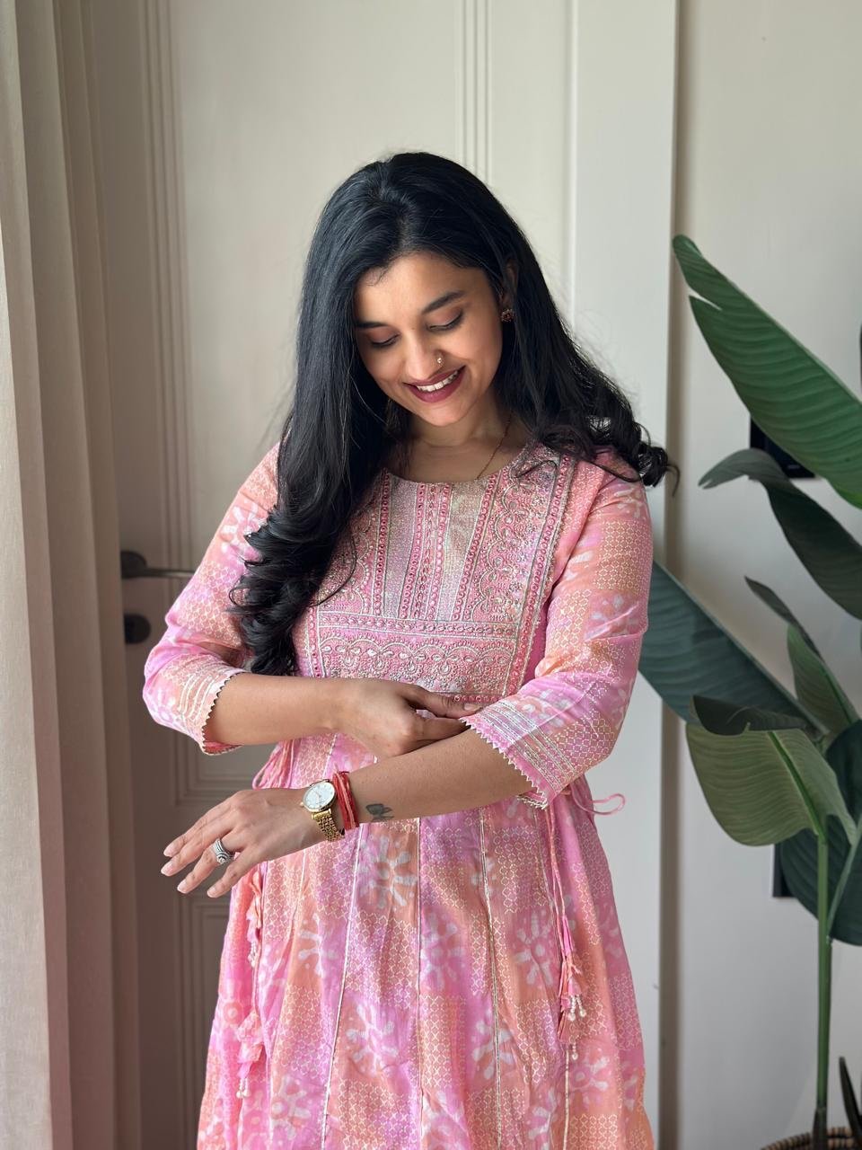Soniya Kota Doria Dress- Pink
