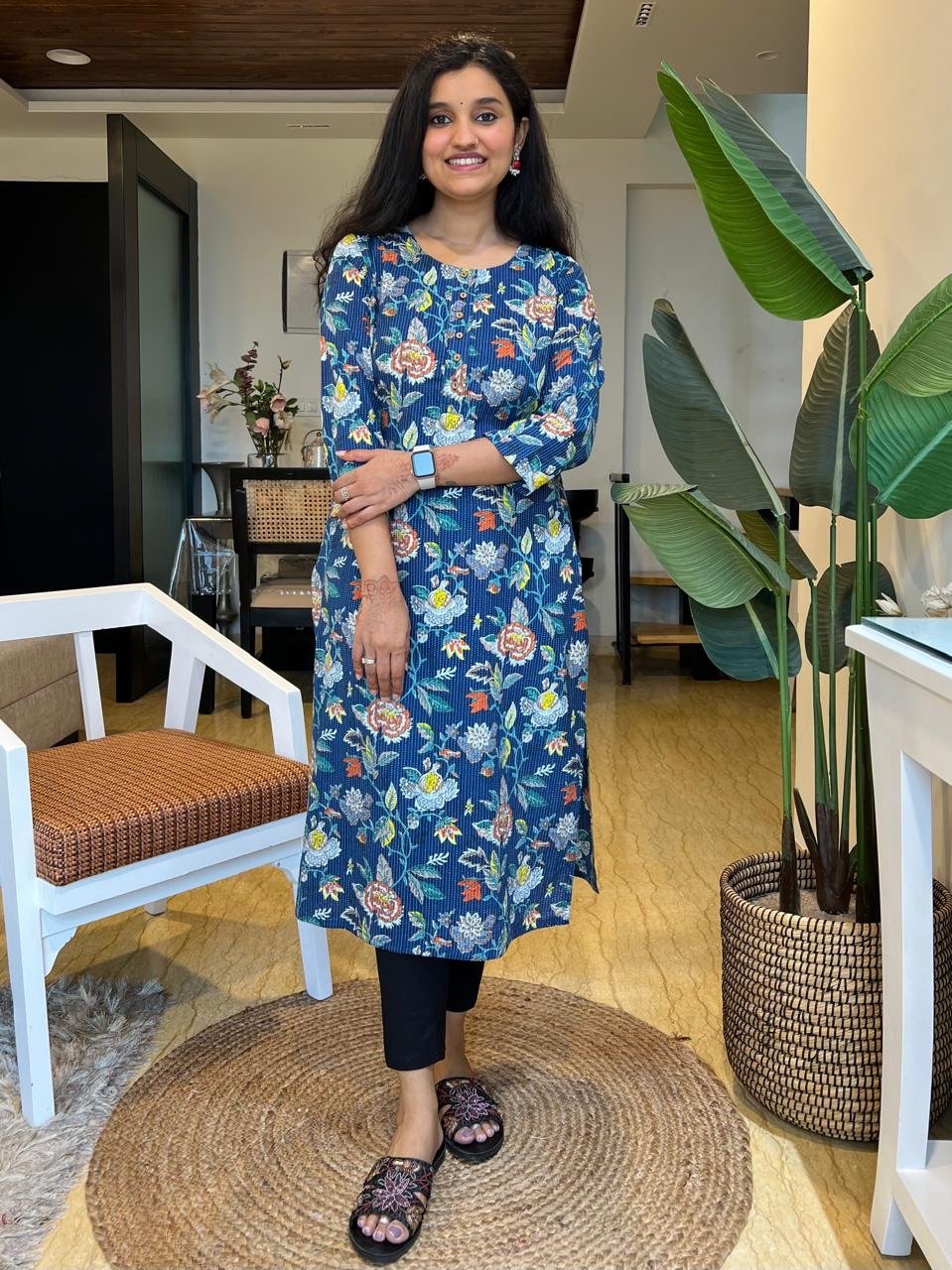 Weekend Round Neck Kurta- Blue Multi