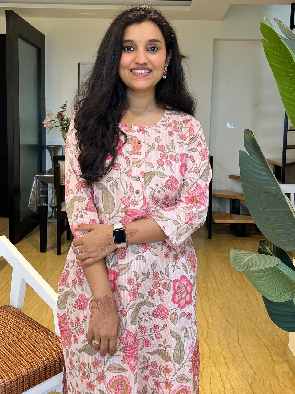 Weekend Round Neck Kurta- Pastel Pink Florals