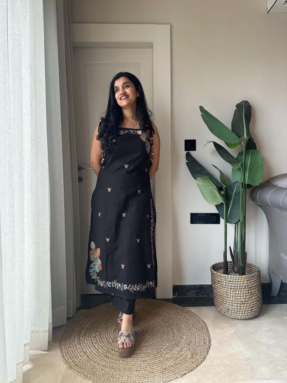 Zuhra Embroidered Pant Set- Black