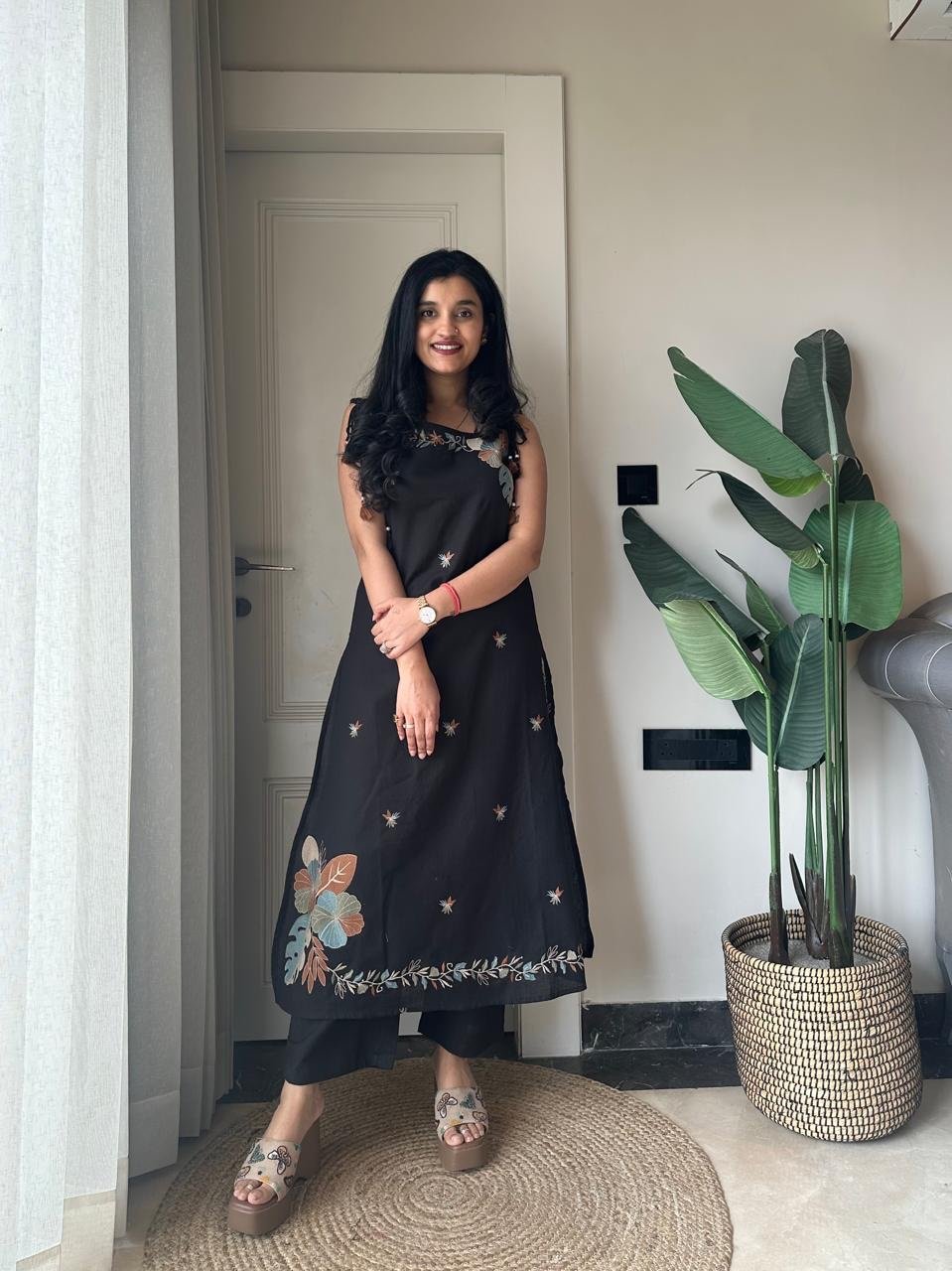 Zuhra Embroidered Pant Set- Black