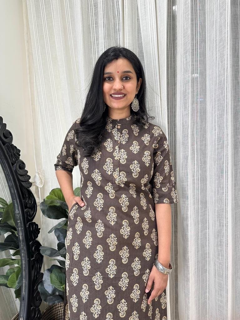 Weekend Cotton Kurta- Brown Boota