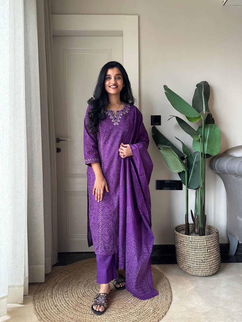 Sugandha Purple Bandhej Cotton Set