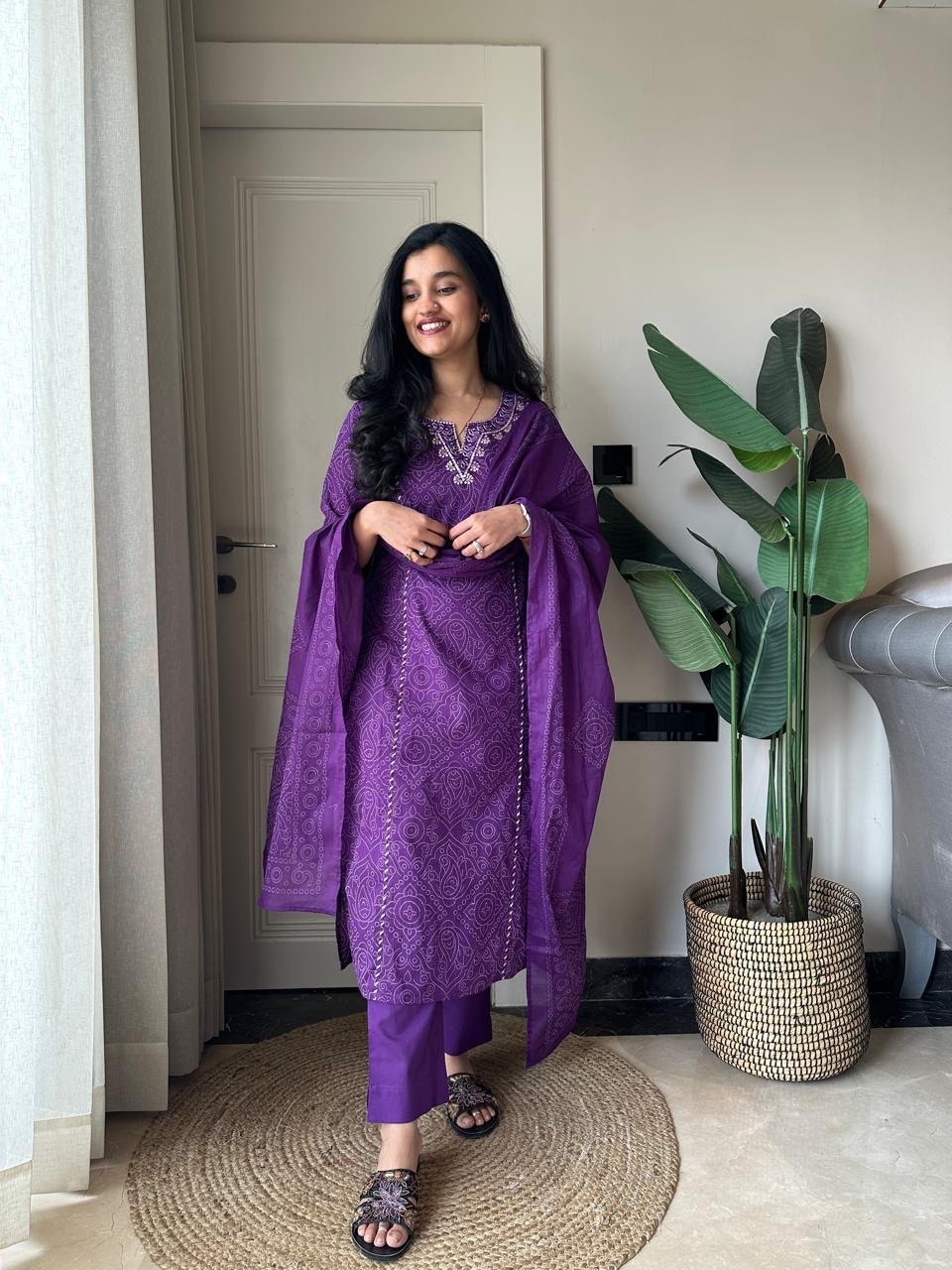 Sugandha Purple Bandhej Cotton Set