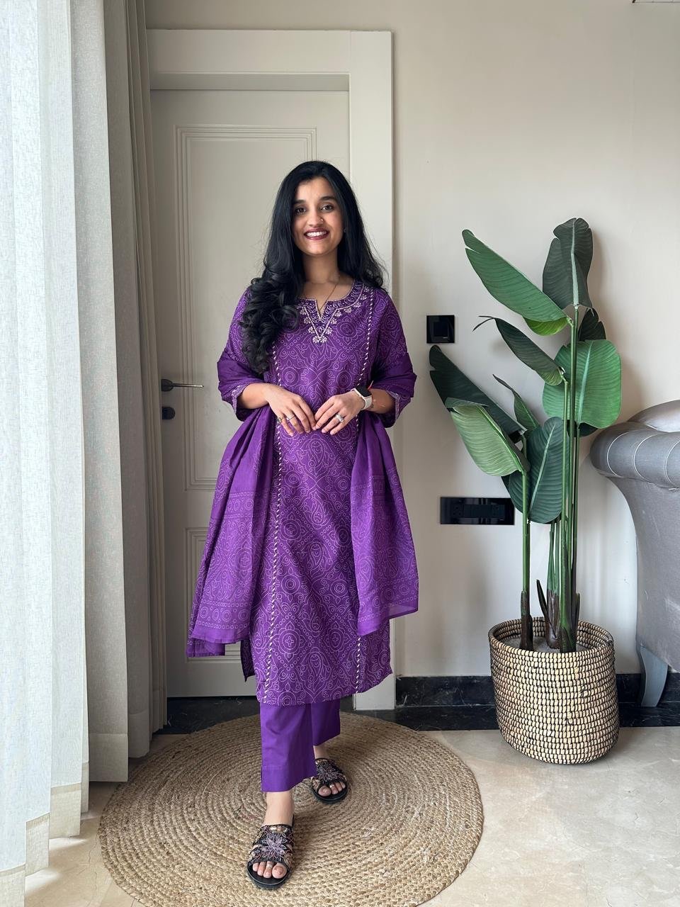 Sugandha Purple Bandhej Cotton Set
