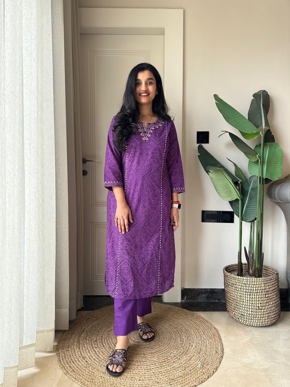 Sugandha Purple Bandhej Cotton Set
