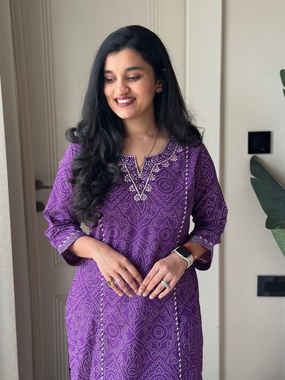 Sugandha Purple Bandhej Cotton Set