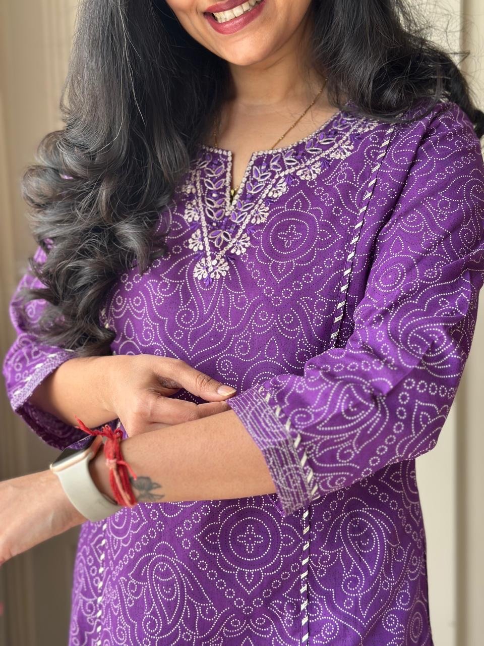 Sugandha Purple Bandhej Cotton Set