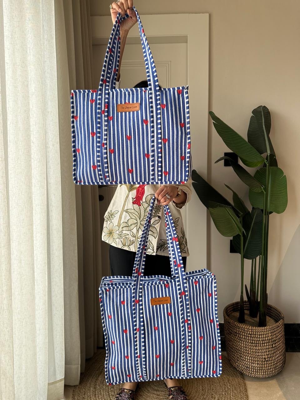 Quilted Tote Bag- Blue Stripes