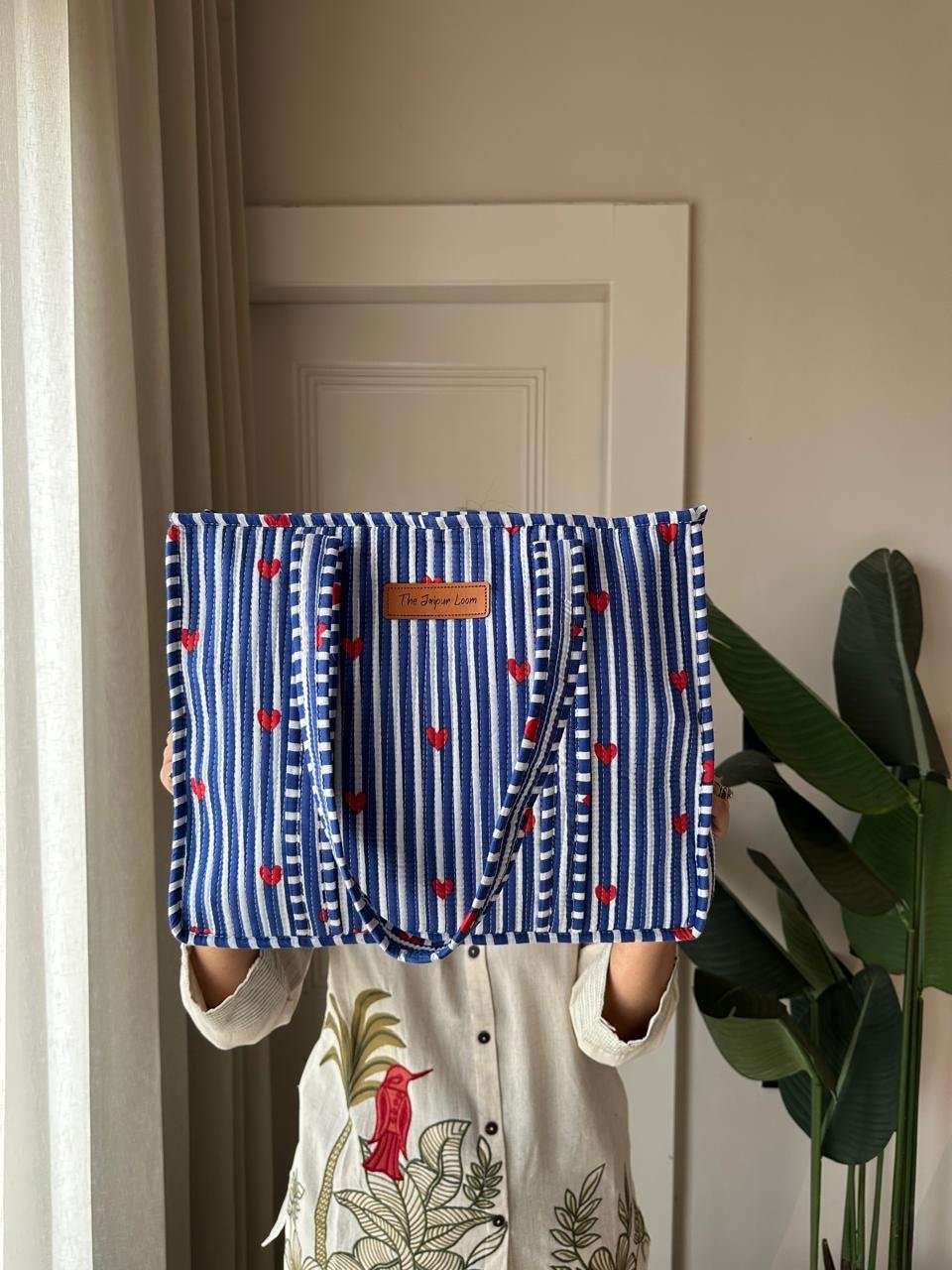 Quilted Tote Bag- Blue Stripes