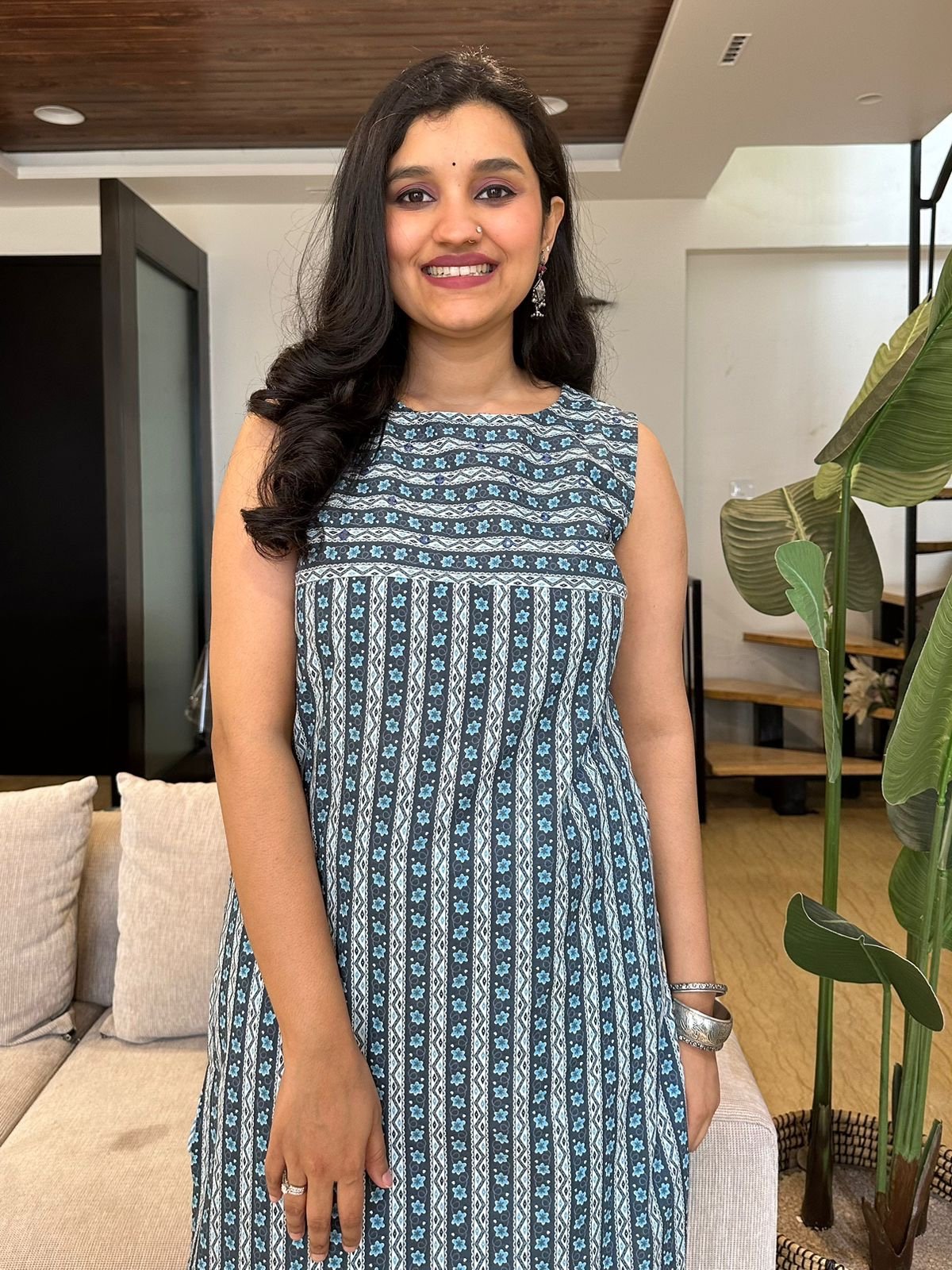 Blue Stripe Sleeveless Kurta