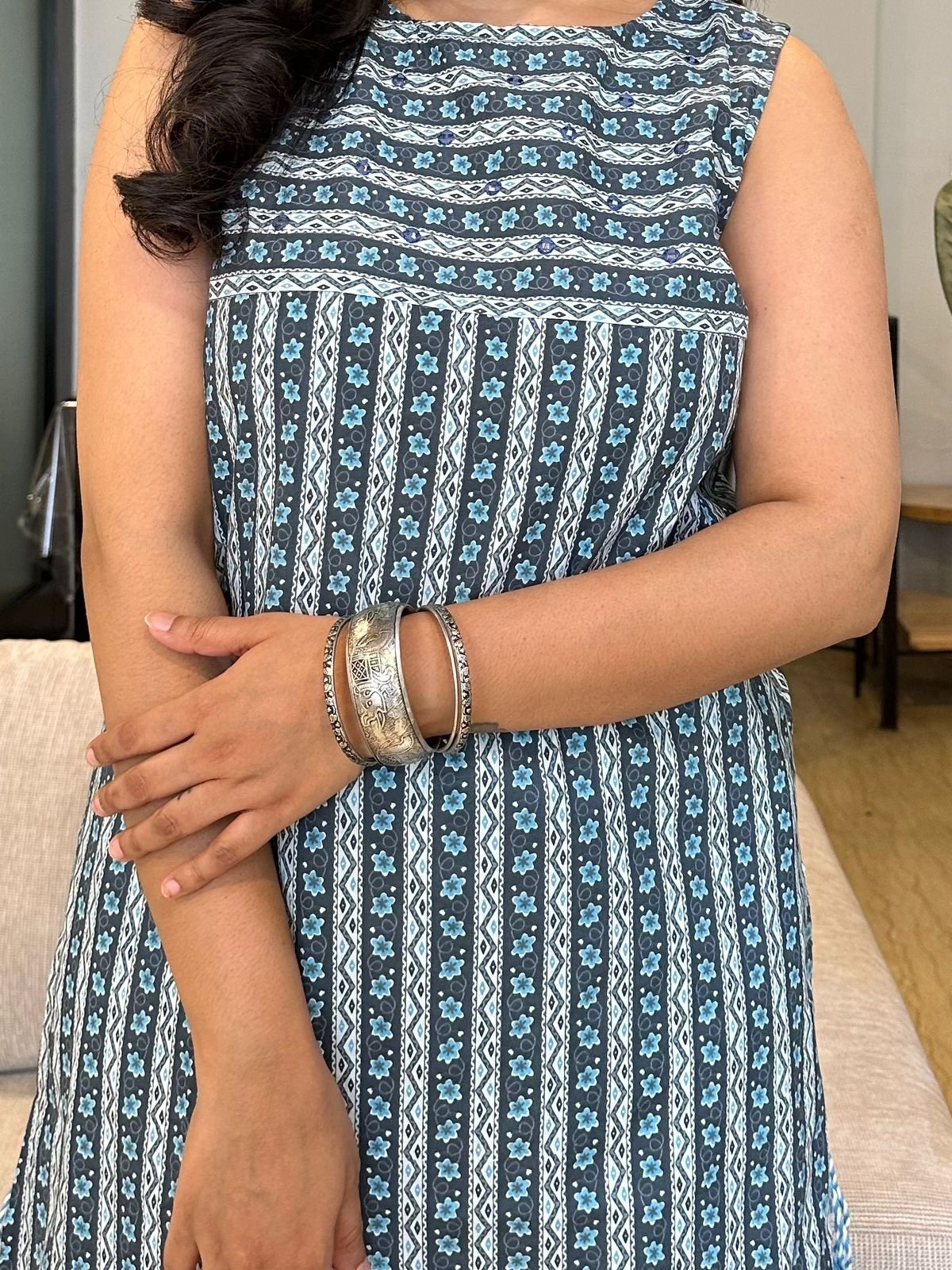 Blue Stripe Sleeveless Kurta