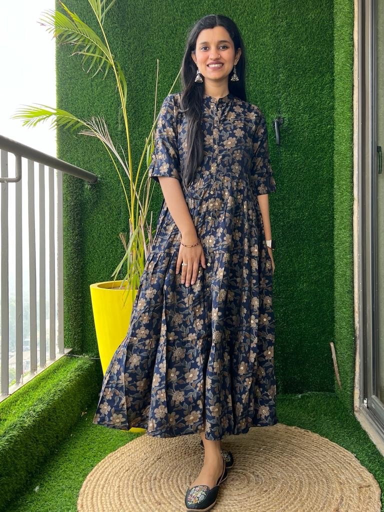 Muslin Tier Dress- Navy Floral
