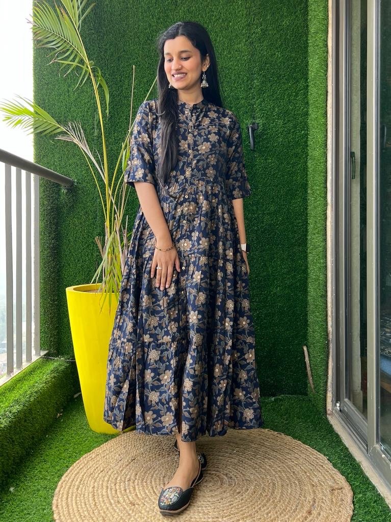 Muslin Tier Dress- Navy Floral