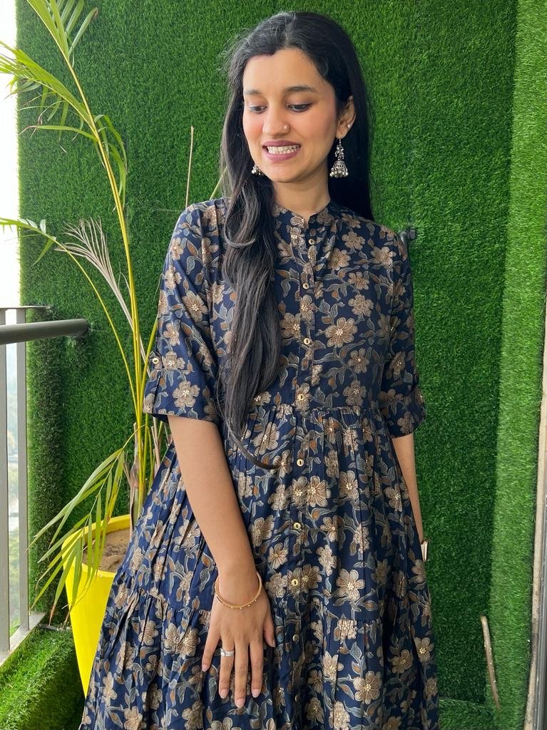 Muslin Tier Dress- Navy Floral