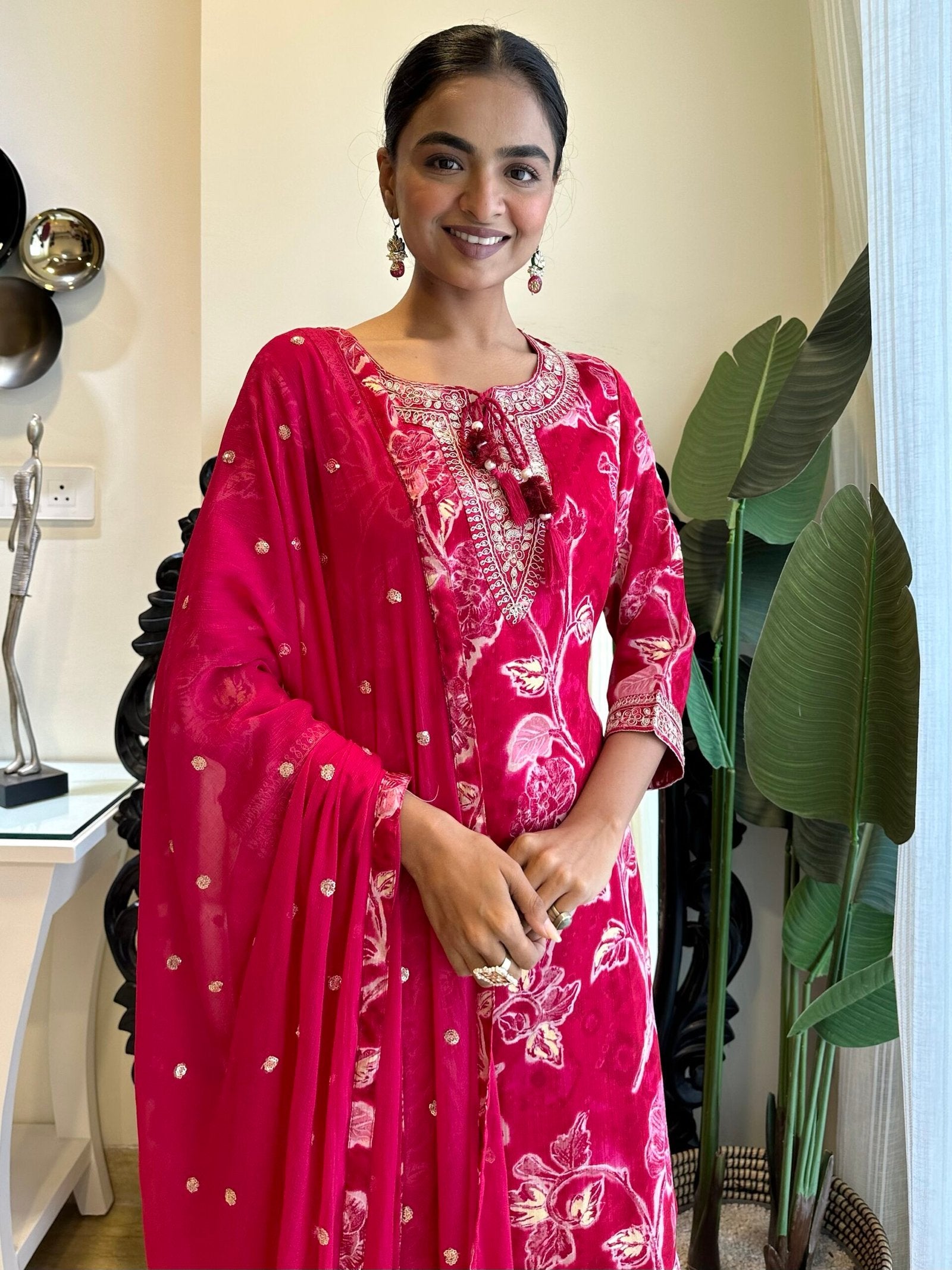 Pink Floral Chinnon Afghan Set