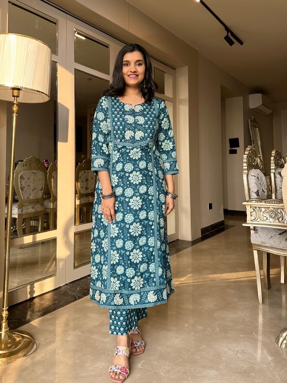Shamma Premium Cotton Floral Suit- Blue