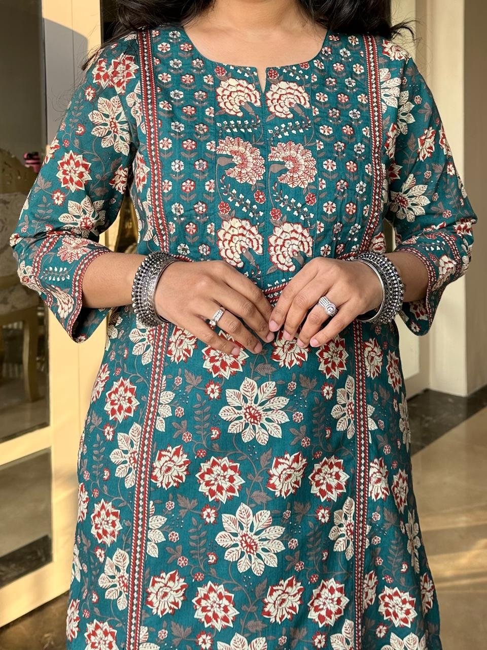 Shamma Premium Cotton Floral Suit- Green