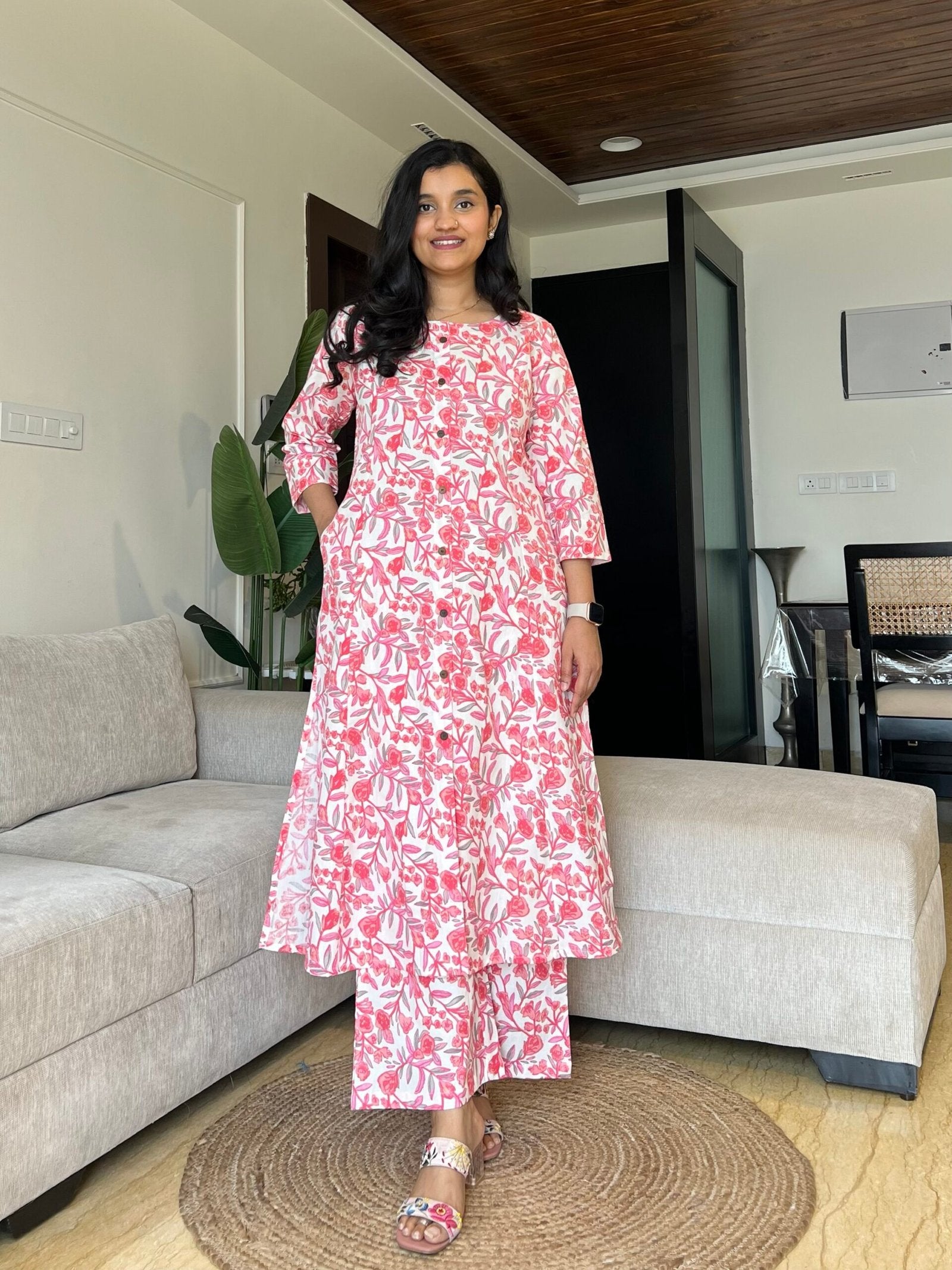 Sheena A-line Cotton Set- Pink Bel