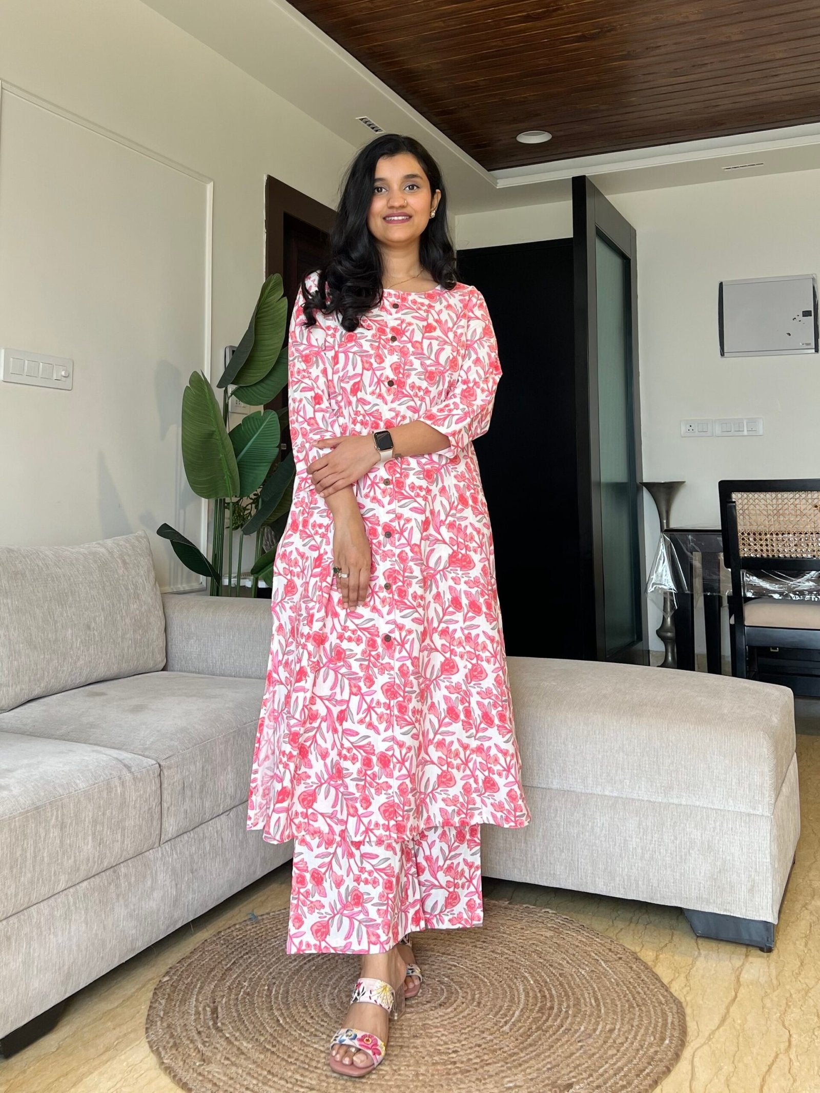 Sheena A-line Cotton Set- Pink Bel