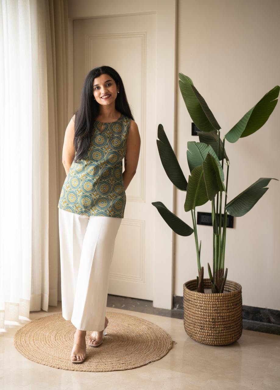 Lily Sleeveless Cotton Top- Green Story