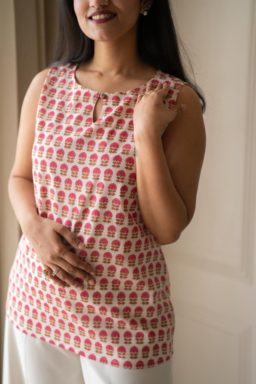 Lily Sleeveless Cotton Top- White Booti